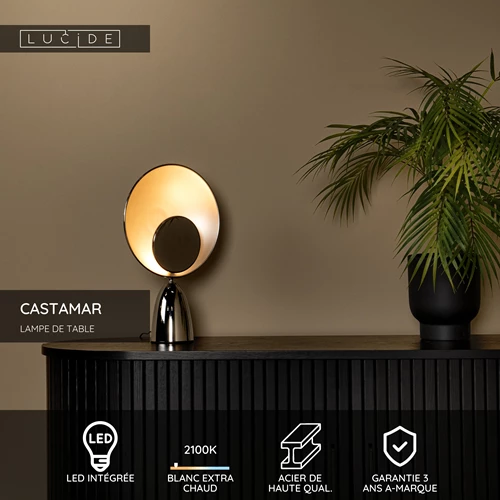 Lucide CASTAMAR - Lampe de table - Ø 25,5 cm - LED - 1x8W 2100K - Chrome - USP